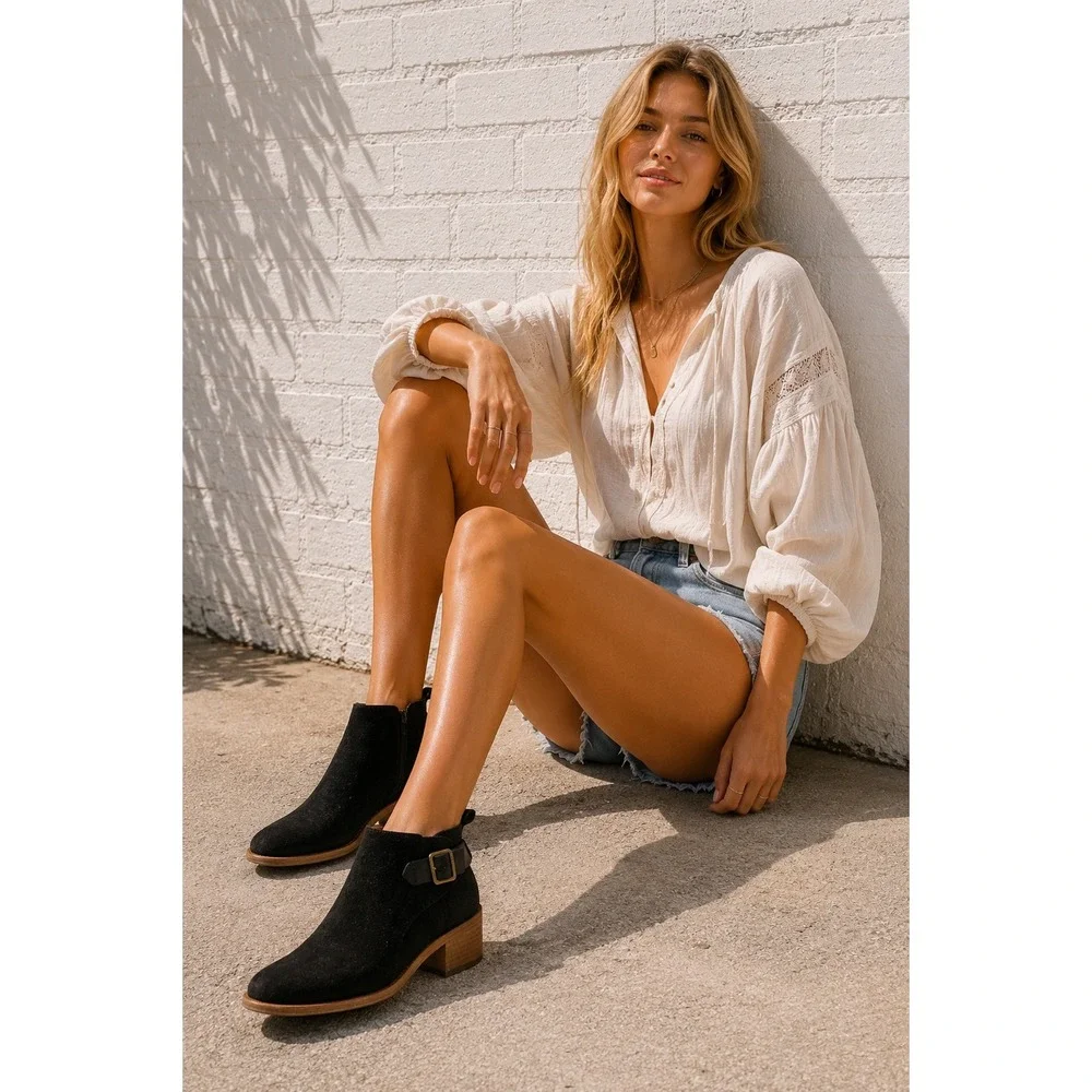 Kork-Ease Black Suede Leather‎ Mesa Ankle Bootie K54200 Size 7.5